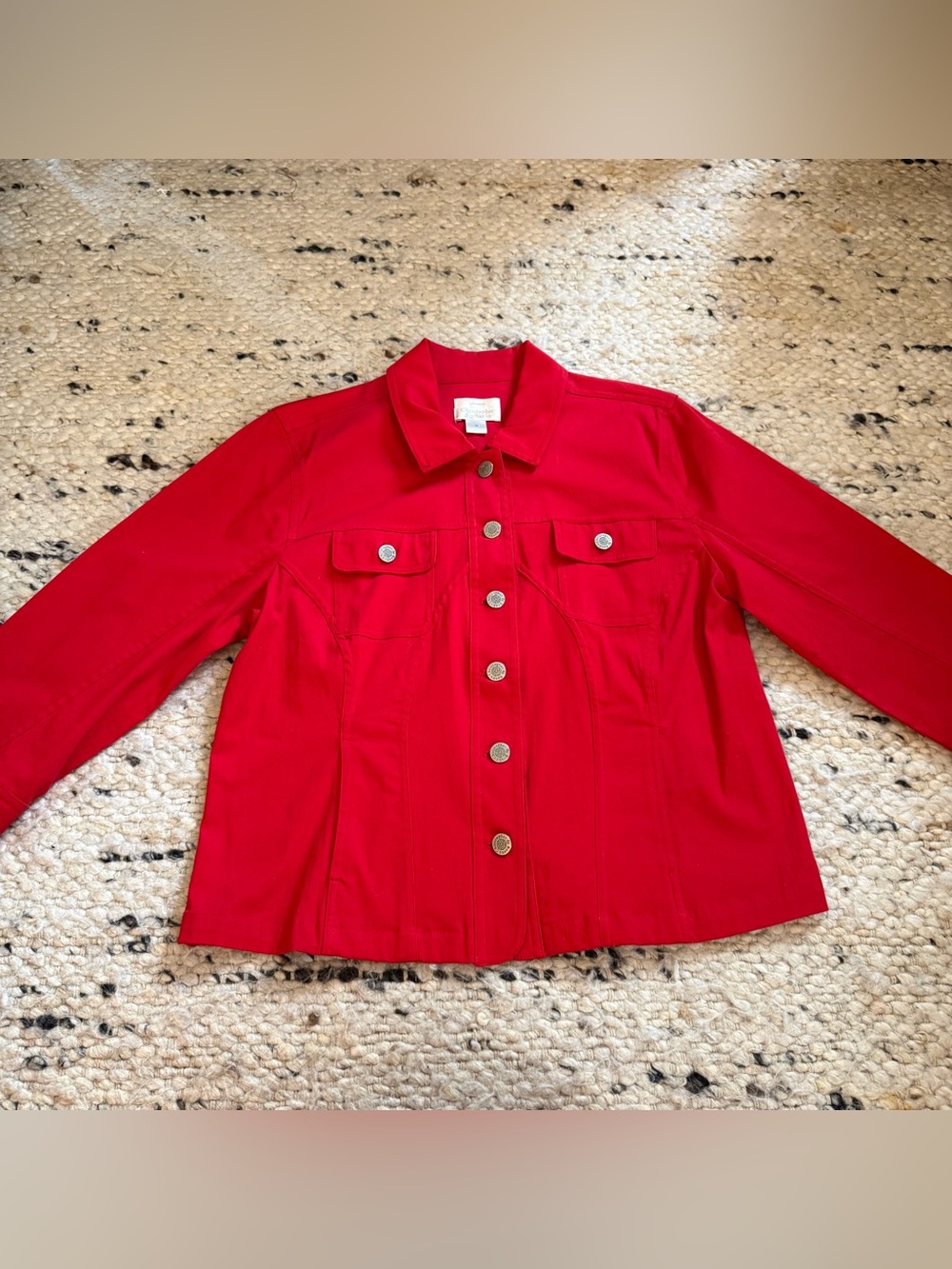 Christopher & Banks Red Cotton 3/4 sleeve lightweight Jacket - Picture 3 of 10
